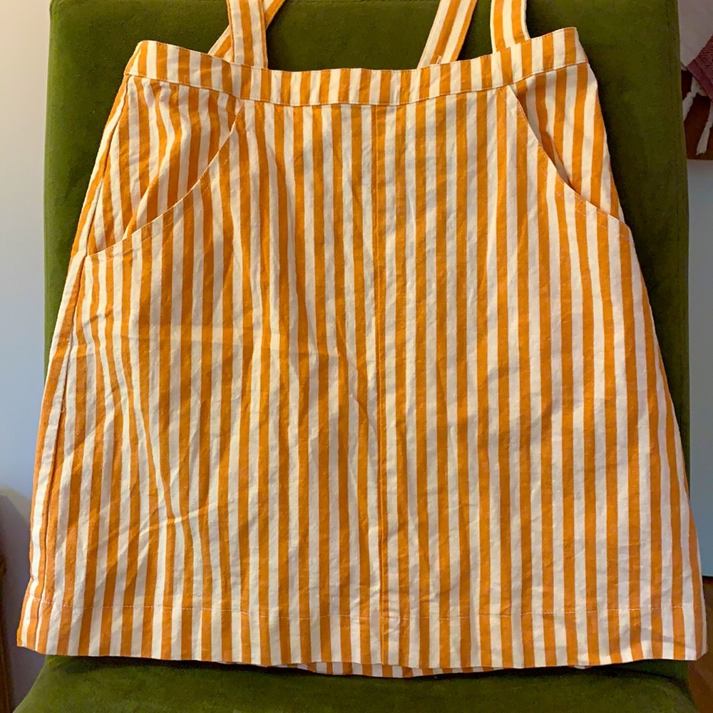 Urban Outfitters Rosie Ruffle Skirtall Overall Orange Stripe, XS - Picture 7 of 15